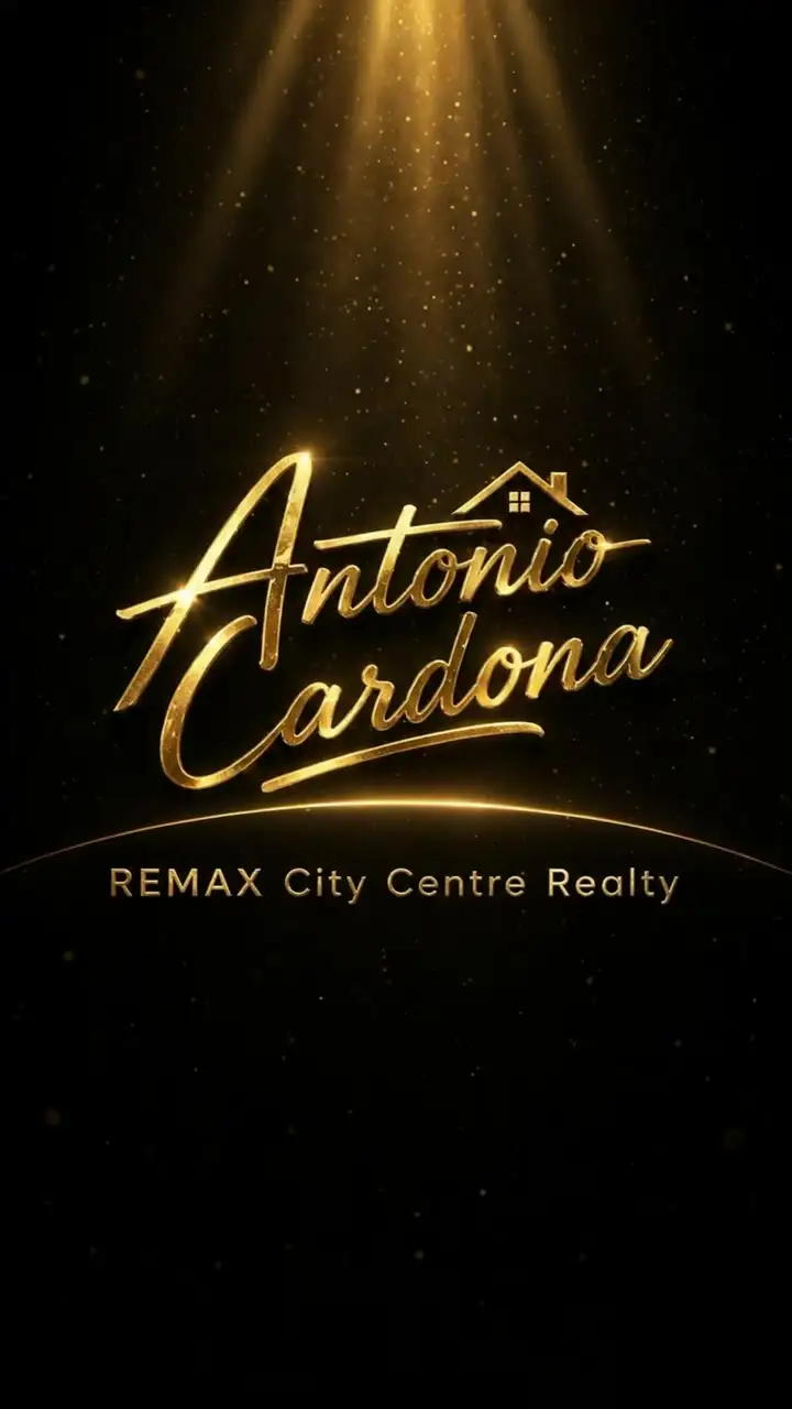 Firma dorada que dice Antonio Cardona, con el tejado de una casa, y la línea RE/MAX City Centre Realty
