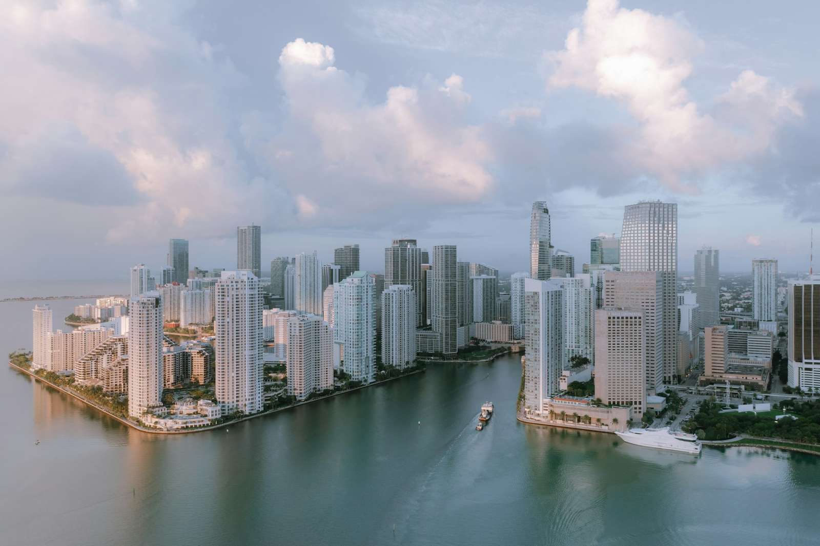 Aerial view of Miami high-rises along the water