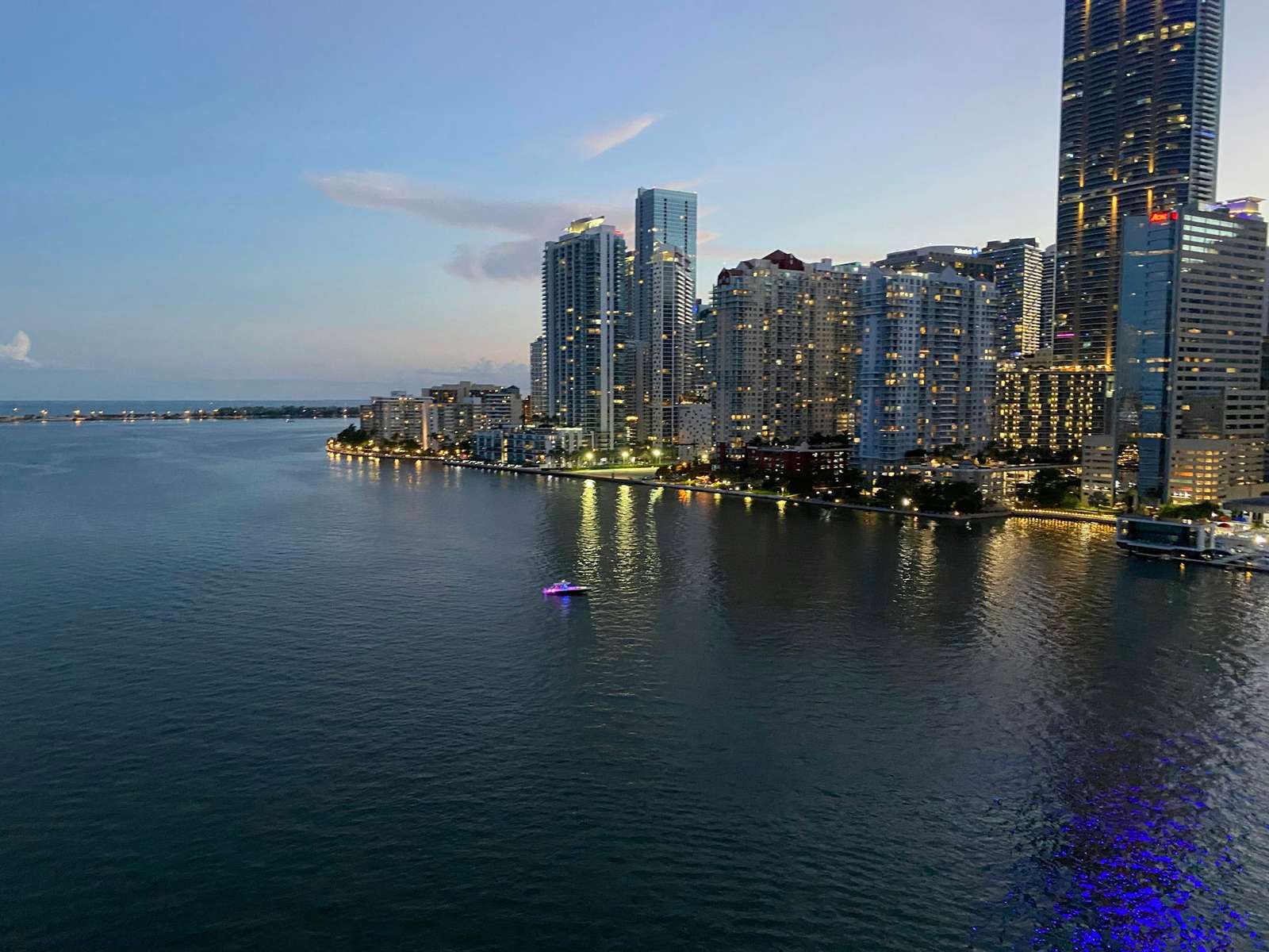 Miami skyline across the water during the day